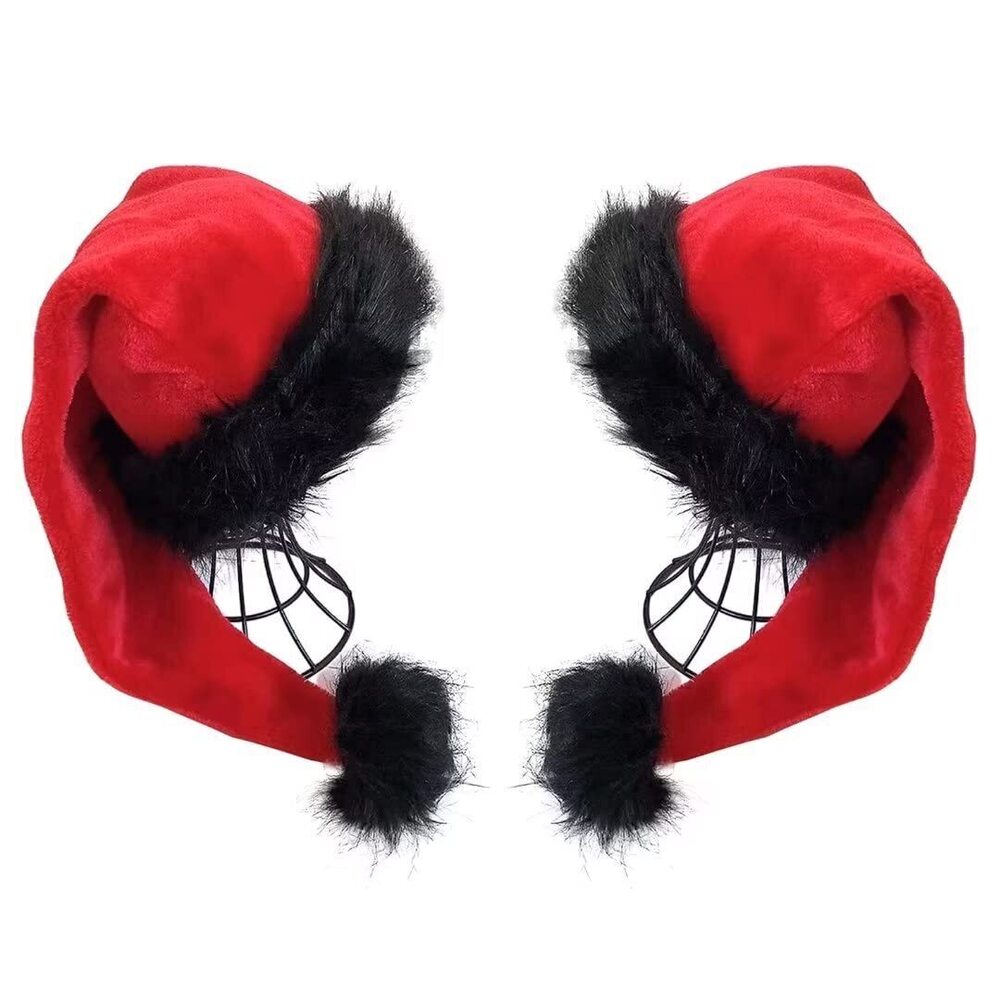 9600 Red Santa Hat - Adults Deluxe Red And Black Xmas Christmas Hat Pack 2